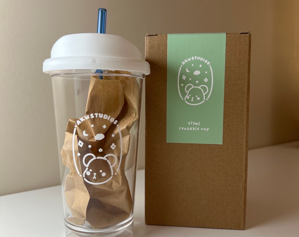 Starry Night Reusable Cup with Straw Set